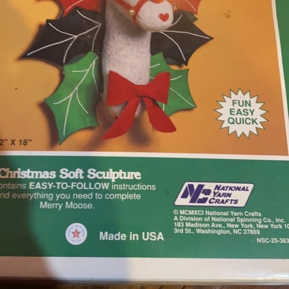 Vintage 1991 National Yarn Crafts Merry Moose Soft Sculpture Kit NIP USA